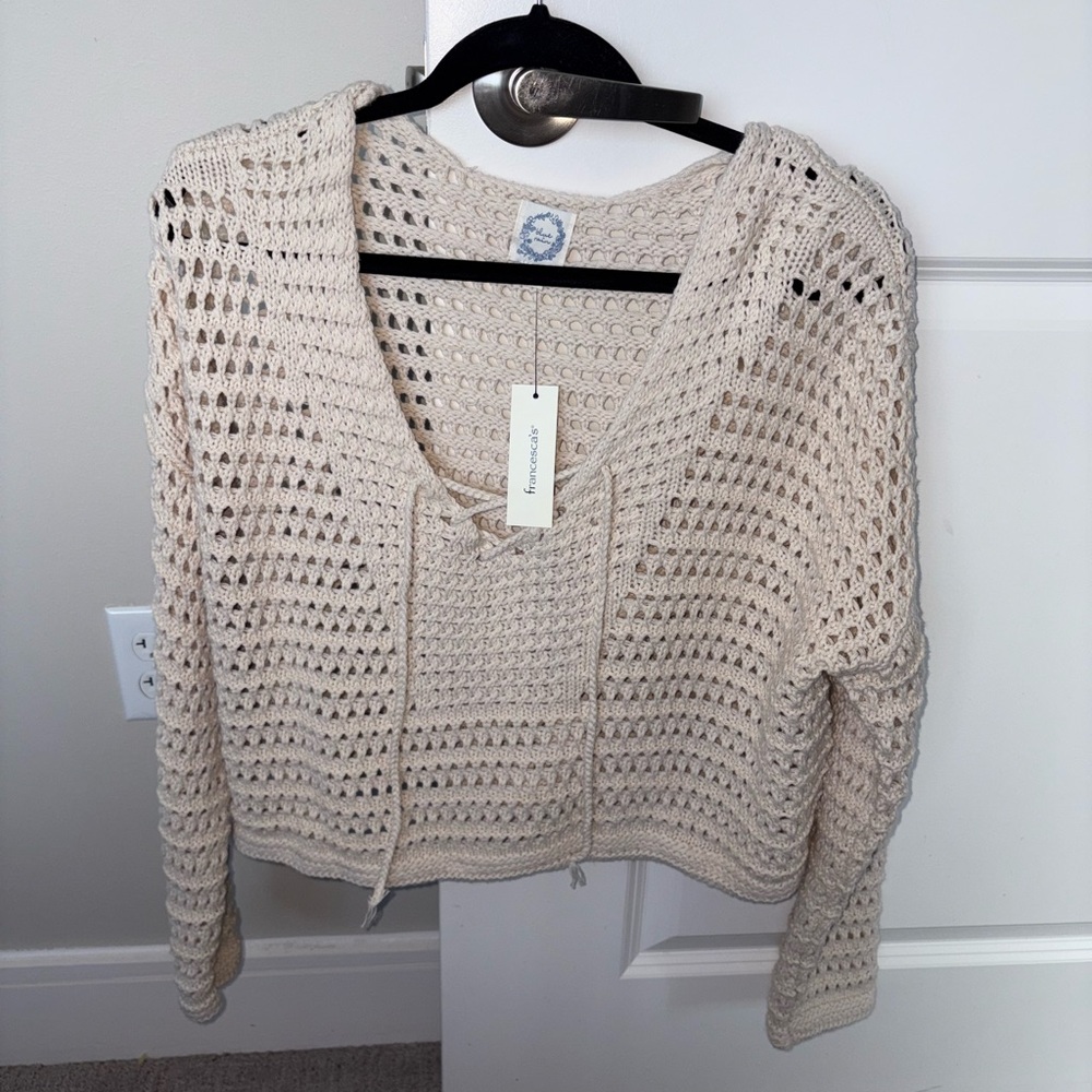 Francesca's Collections Cream Knit V-Neck Sweater